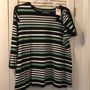NEW Chaps Striped Crewneck 3/4 Sleeve Shirt